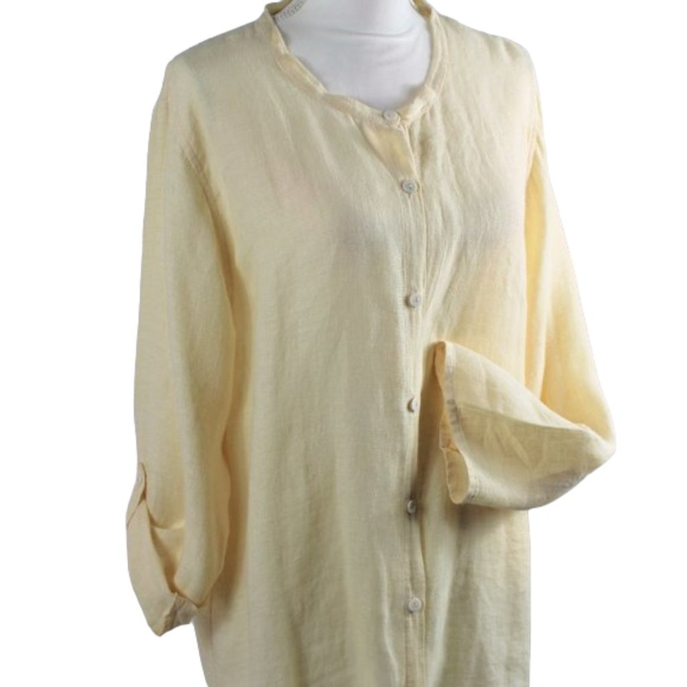 Flax Soften Linen Cream Boho Front Button Style T… - image 6